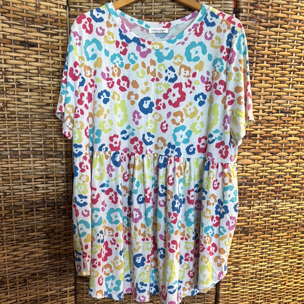 Colorful Leopard Print Top 2X Soft